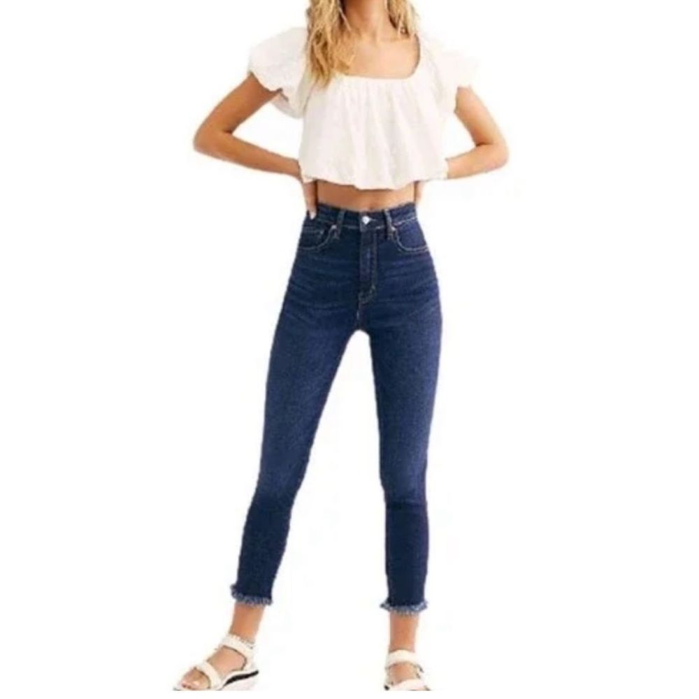 Free People High Rise Raw Hem Skinny Jeans: Deep Indigo Size: 26 NWOT